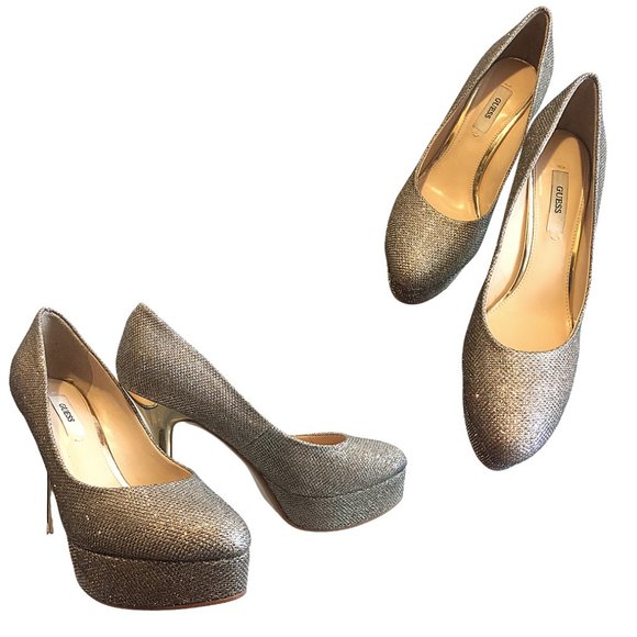 Sparkly Silver/Gold Guess Pumps - Size 7 - Picture 2 of 2